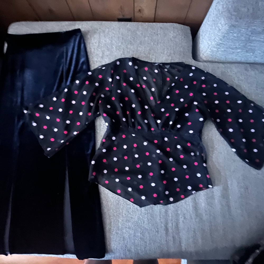 Black and Pink Polka Dot Skirt Set